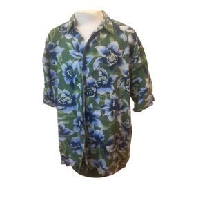NAUTICA LINEN BLEND HAWAIIAN VINTAGE 90S FLORAL BUTTON UP MENS SIZE XL